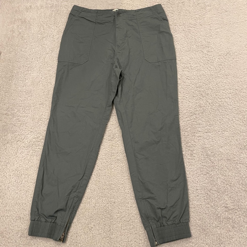 Pact Utility Jogger Pants Women XL Green Ankle Zip Elastic Waist 28" Inseam